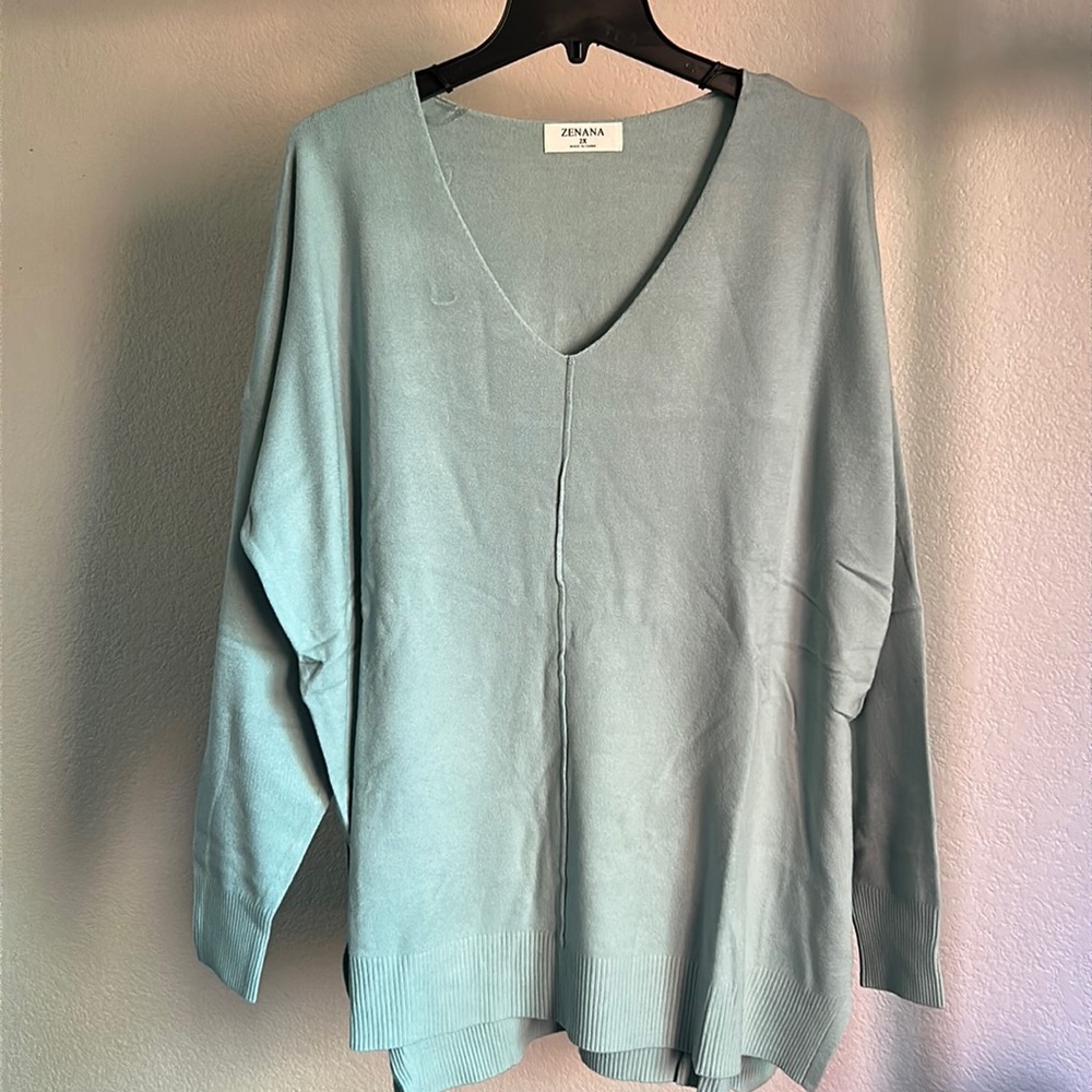 Zenana minty green long sleeve sweater. Size 2X